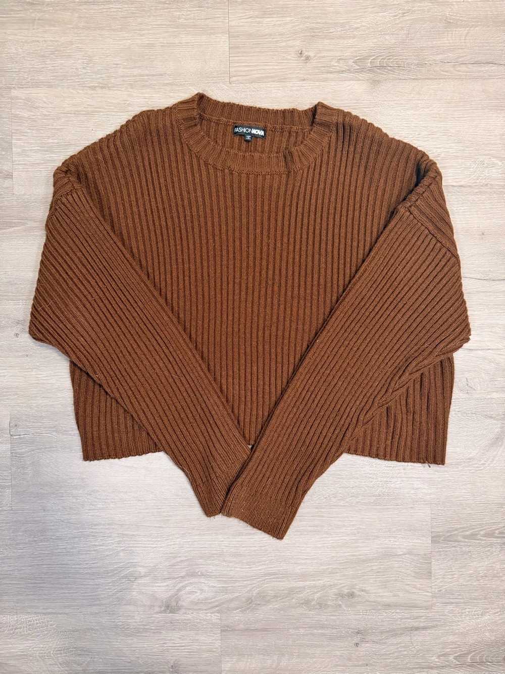 Fashion Nova Rust Brown Ribbed Crewneck Sweater